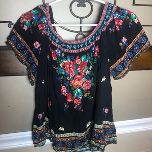 Colorful Off-The-Shoulder Floral Design Top